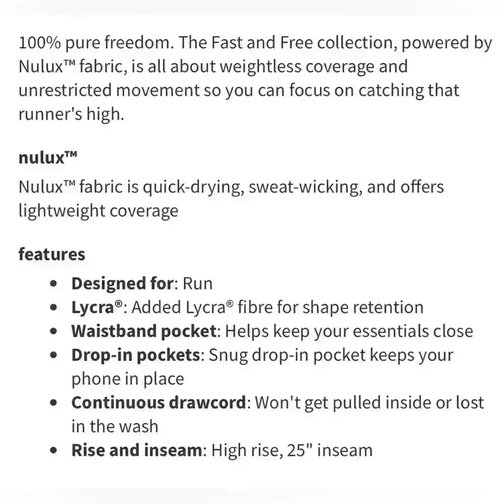 Lululemon Fast and Free High Rise Running Tight II 25” Size 4 - Picture 8 of 8